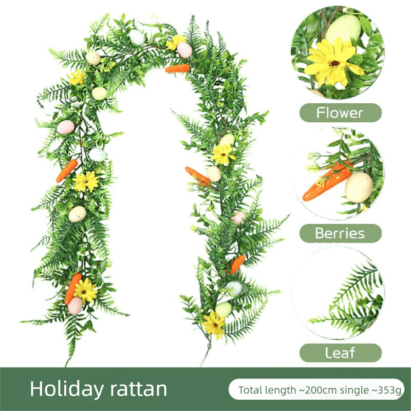 Easter Artificial Garland - 200 cm Decorative Vine with Eggs, Carrots