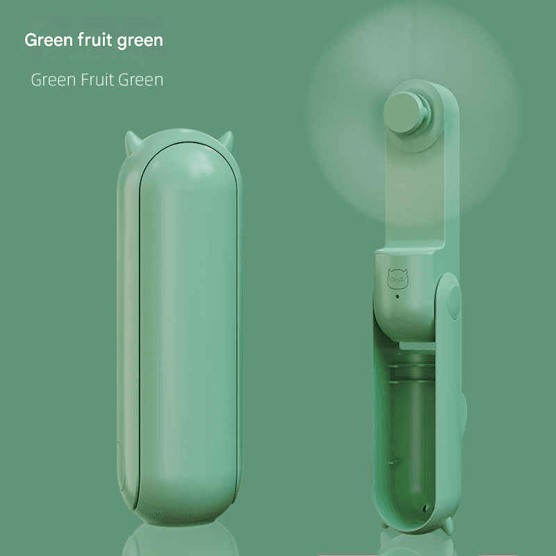Green 2-in-1 Foldable Mini Fan & Power Bank - Ultra-Compact USB Rechargeable