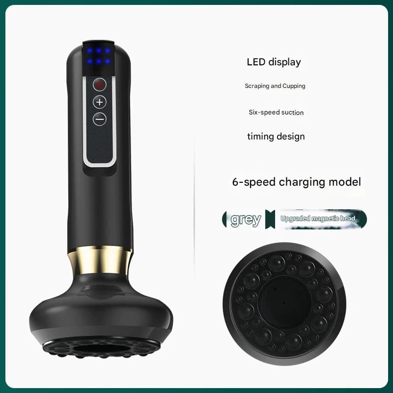 Rechargeable 6-Level Electric Cupping & Gua Sha Massager with LED - Grey