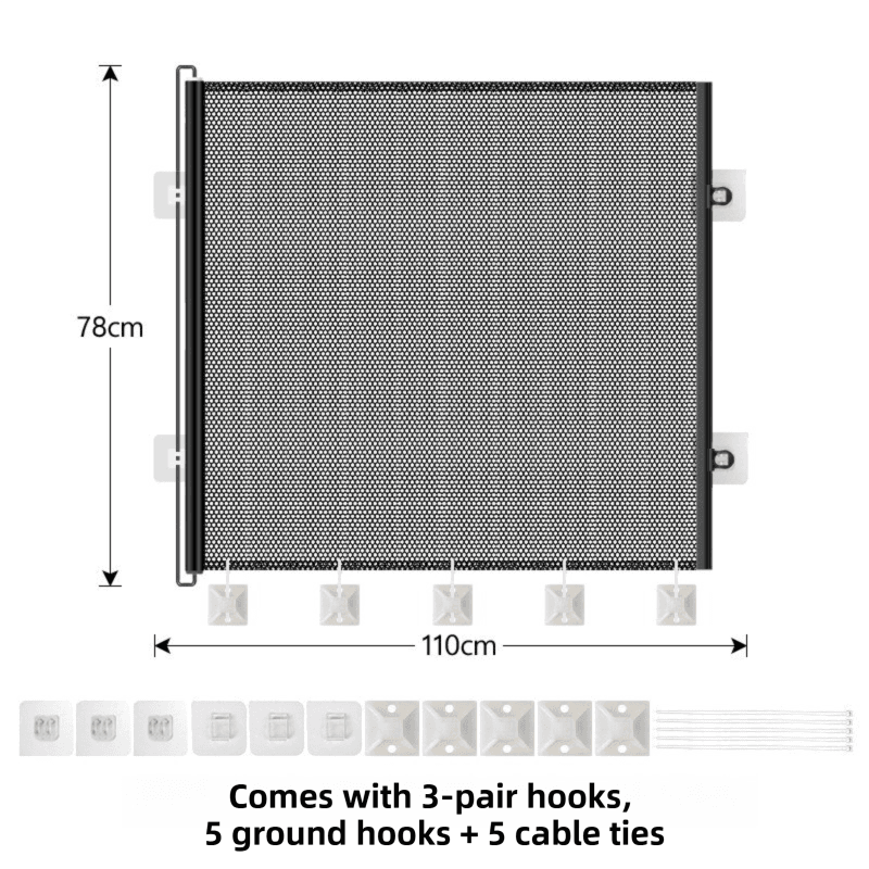 78 × 110 cm Black Retractable Mesh Safety Gate for Pets & Babies