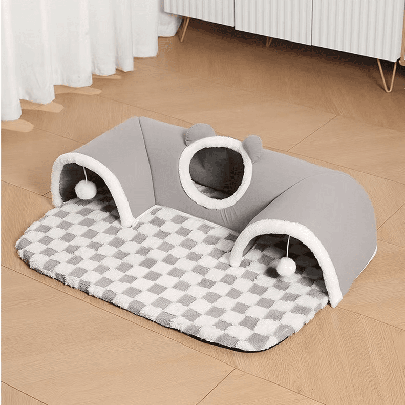 Grey L size Cat Tunnel Bed House 4-Season Universal Removable Washable