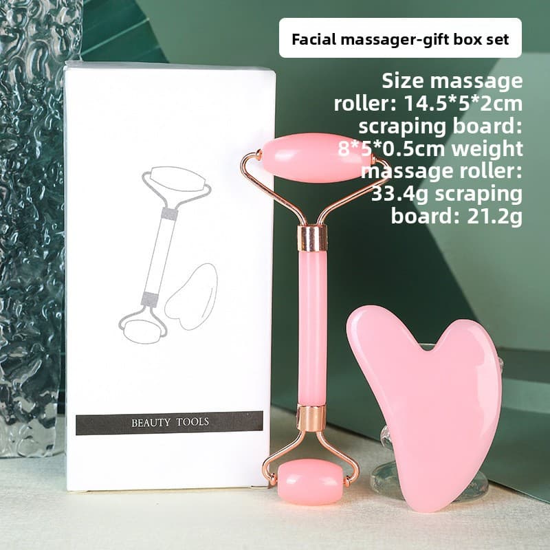 Pink Dual-Head Resin Facial Roller and Heart-Shaped Gua Sha Set for Home SPA