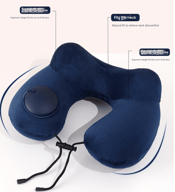 Pink Press-to-Inflate Travel Neck Pillow - Ergonomic U-Shaped Cushion
