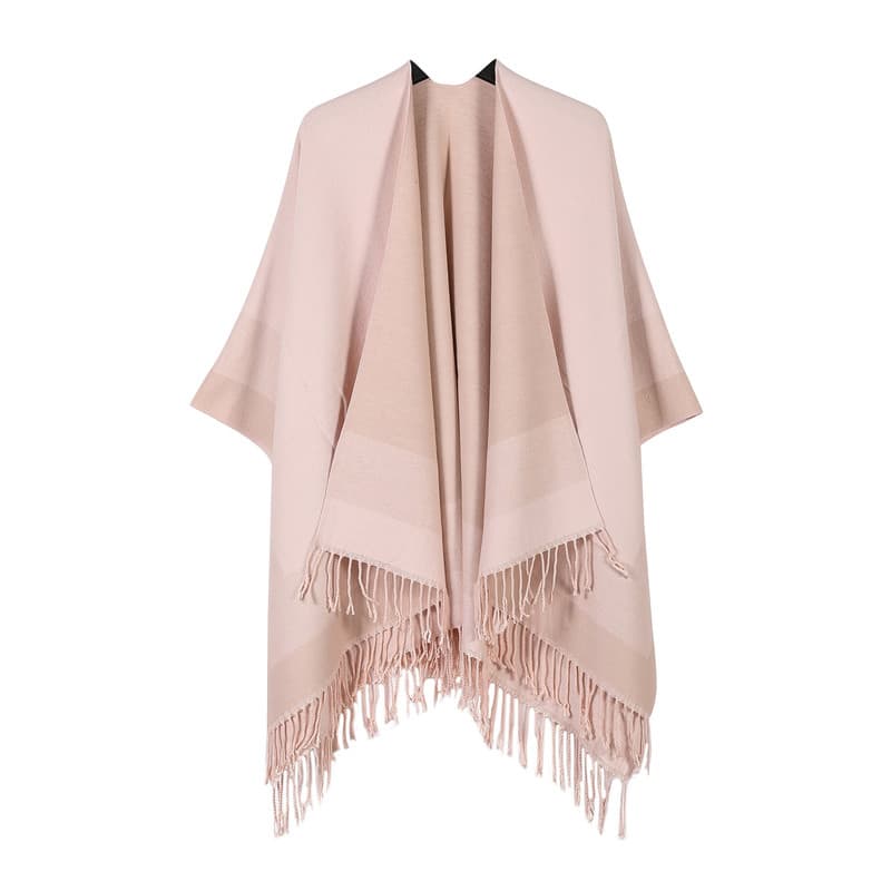 Pink women's tassel cape shawl scarf, multi-functional all-in-one warm