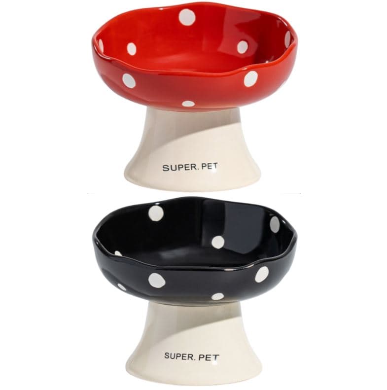 Red and Black Elevated 15° Tilted Ceramic Cat Bowl - Anti-Chin - Red Black