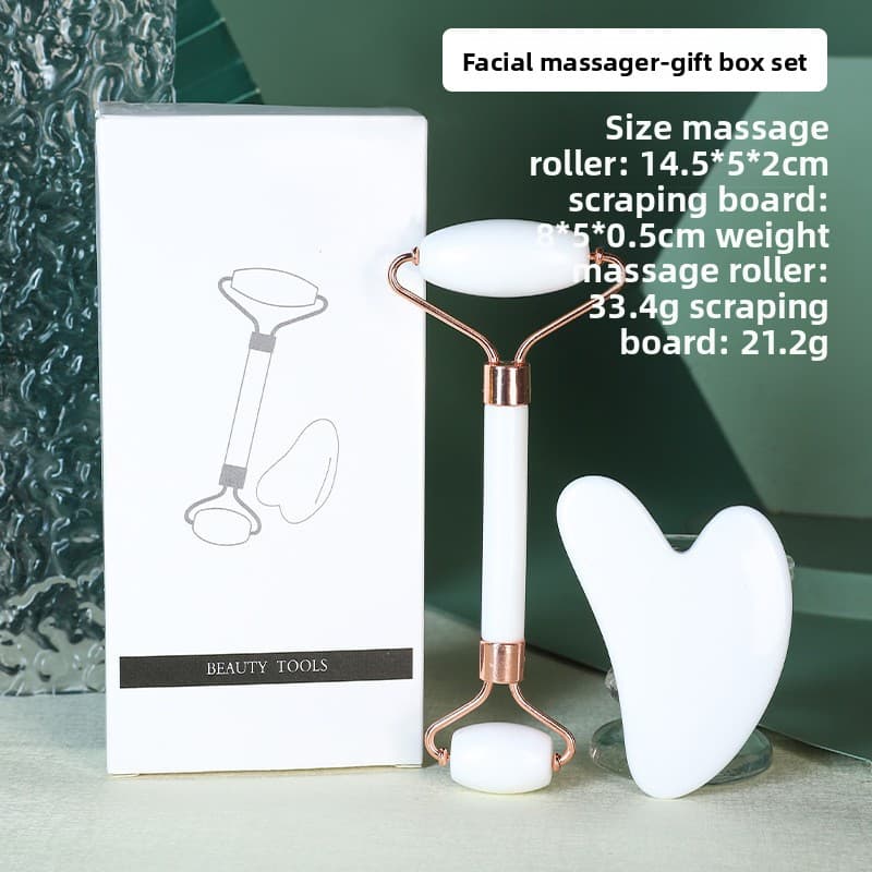 White Dual-Head Resin Facial Roller and Heart-Shaped Gua Sha Set for Home