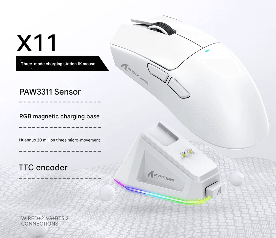 High-Performance Tri-Mode Wireless Gaming Mouse - 22000 DPI - White