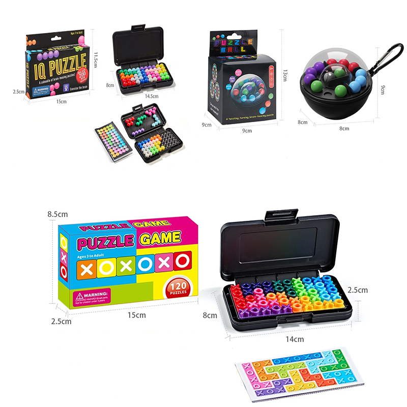 3-Pce Black 3D Puzzle - portable, educational logic game suitable, featuring