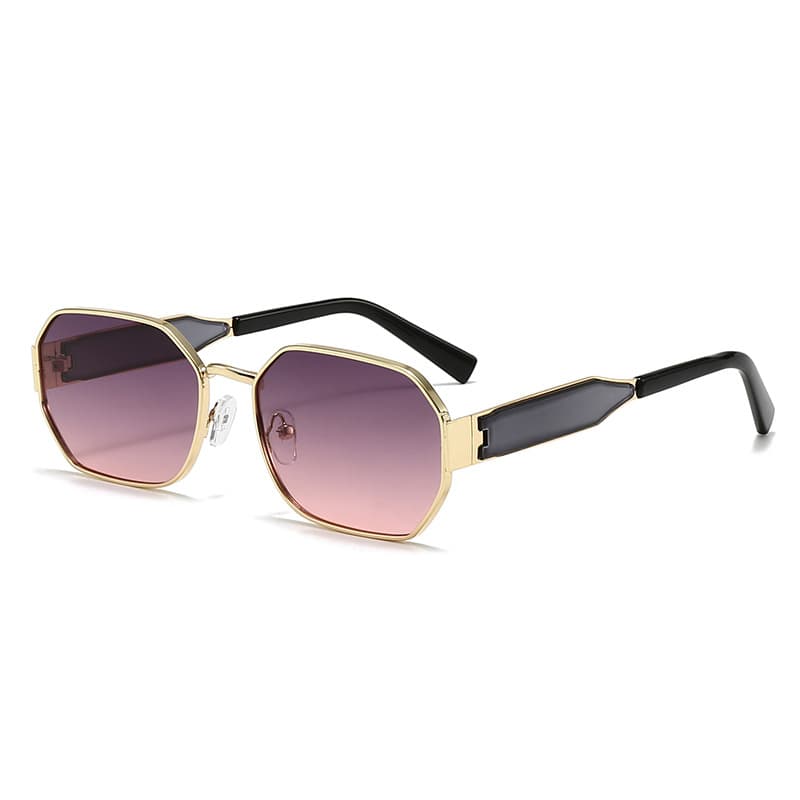 Gold Frame and Pink Grey Lenses Modern Retro Geometric - Gold Pink Grey