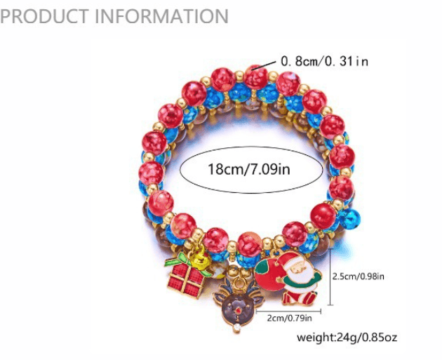 Festive Christmas Beaded Charm Bracelet Set- Santa, Snowman - 12-Pack