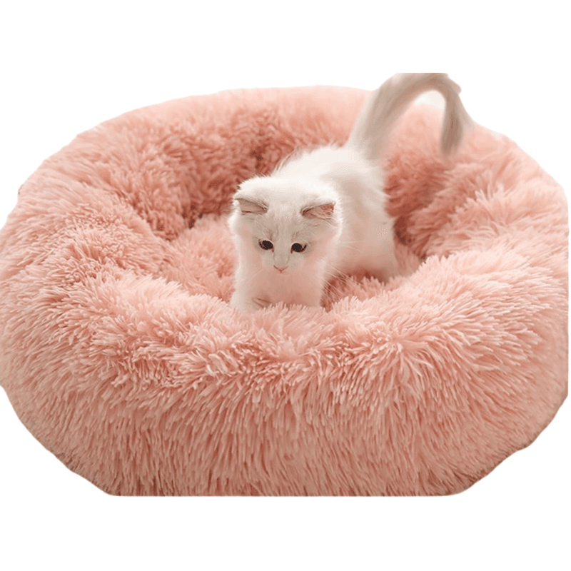 Pink Cozy Donut Long Plush Cat & Dog Calming Bed (Diameter 50 cm)