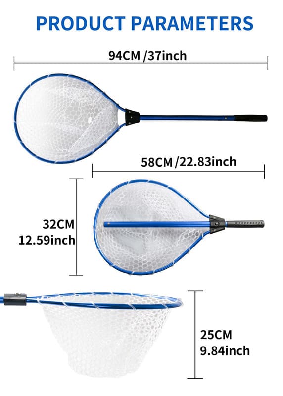 Black High Strength Large Landing Net - Fishing Net with Long - Black Long