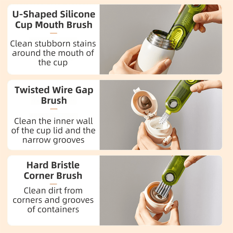 2-Packs 3-in-1 Green Portable & Compact U-Shape Deeply-Cleaning Brush