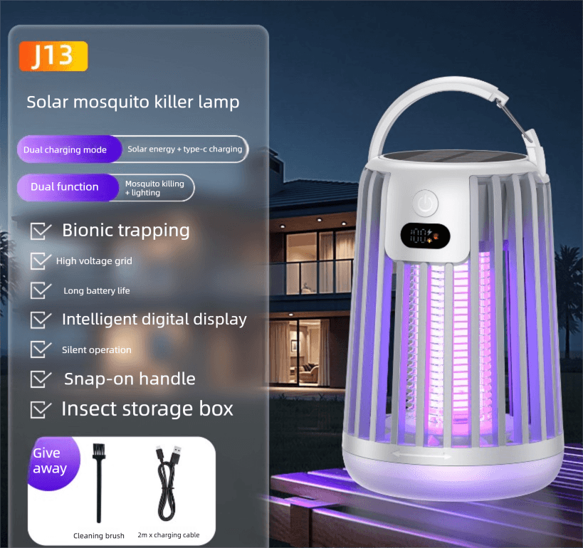 Solar Bug Zapper & Camping Light - 2000V Electric Mosquito Killer