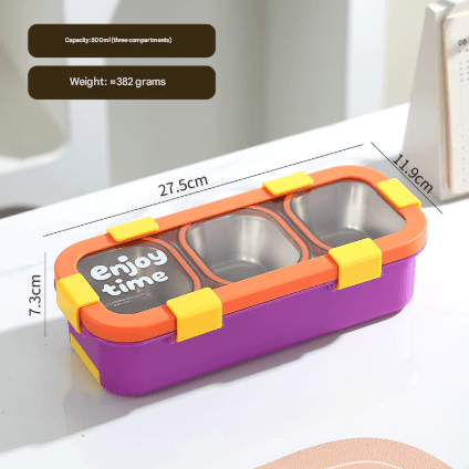 Orange Stainless Steel 3-Compartment Lunch Box - Leak-Proof 500 - Orange 3