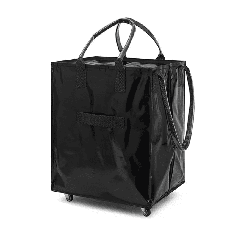 Black Portable Folding Shopping Trolley Bag (50 × 40 × 30 cm) - Woven