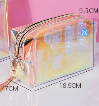 Holographic TPU Cosmetic Bag - Waterproof Iridescent Makeup Pouch with Wrist