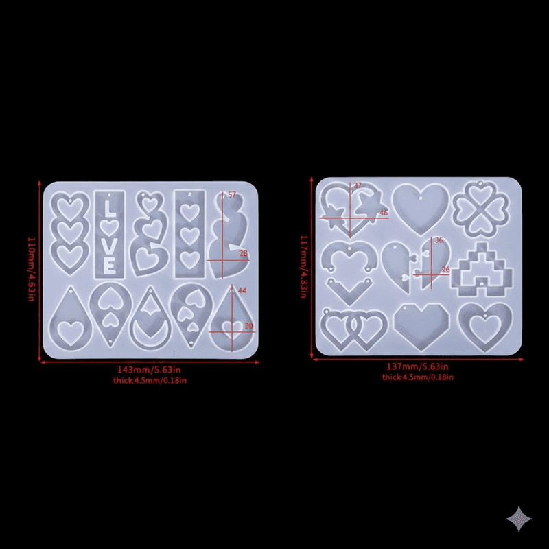 2 Pieces Mother's Day DIY Heart Earring Silicone Molds Set Heart Shaped