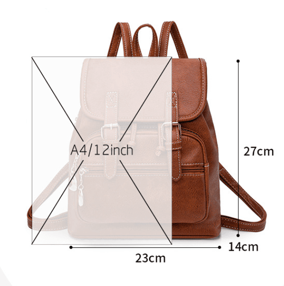 Brown PU Leather Backpack for Women - Compact Travel Companion