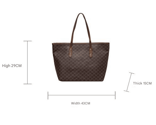 Coffee Monogram Print Tote Bag - Large Capacity Shoulder Handbag for Work