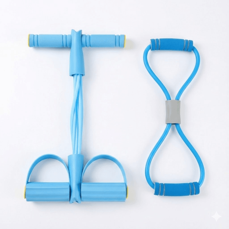 2-Piece Upgraded 6-Tube Pedal Resistance Band & Figure 8 Pull Rope Set Blue