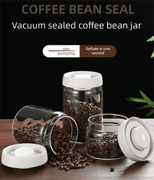 500 ml Vacuum Sealed Glass Coffee Canister - One-Press Airtight - White Lid