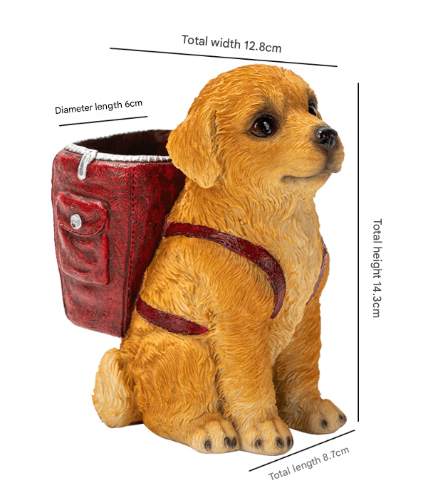 Blue Backpack Charming Golden Retriever Puppy Pen Holder - Resin Desktop