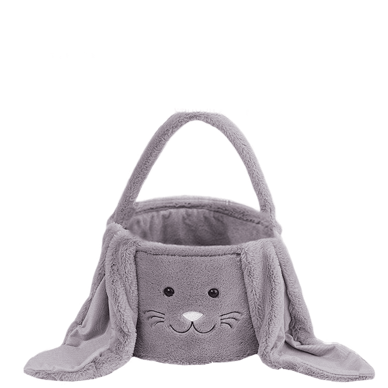 Grey Plush Bunny Easter Basket with Long Ears and Personalization Option