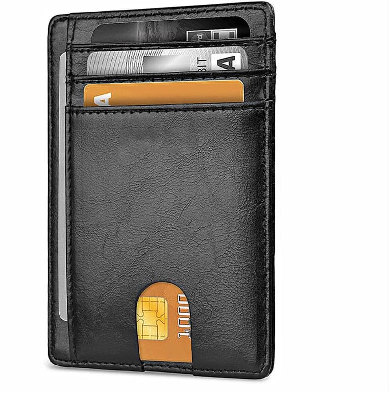Slim Minimalist Leather Wallet with ID Window & RFID Blocking - Black