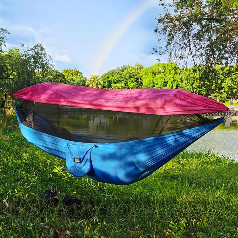 290 × 140 cm Professional Nylon Hammock with Integrated Mosquito - Blue Pink