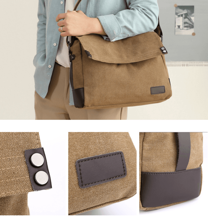 Khaki Men's Large Capacity Canvas Messenger Bag Lightweight Multi-Pocket