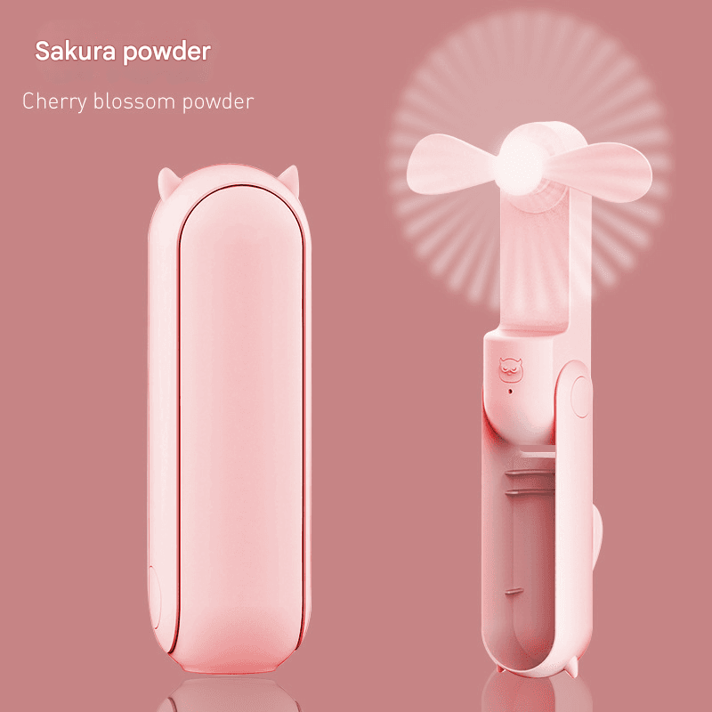 Pink 2-in-1 Foldable Mini Fan & Power Bank - Ultra-Compact USB Rechargeable
