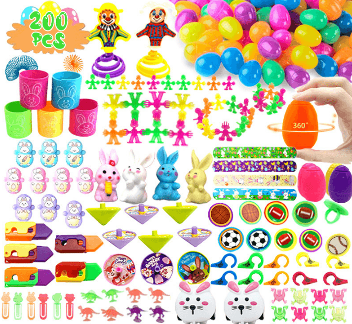 200-Piece Easter Party Favours Set with Plastic Eggs - 200 Assorted