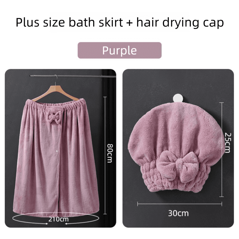 Purple Plus Size Bath Wrap Dress with Adjustable Elastic Waist and Bow