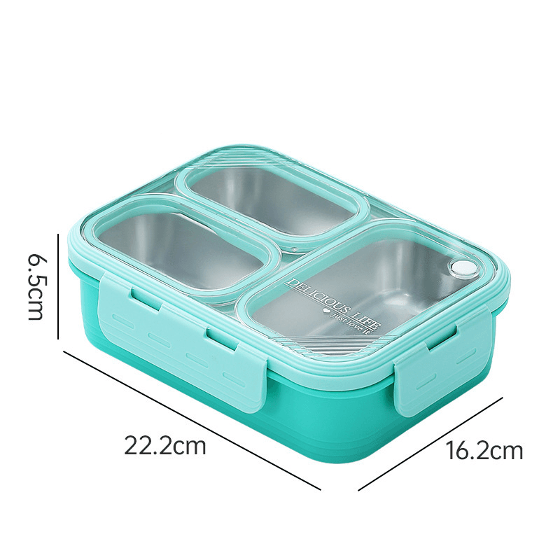 Green 3-Compartment Stainless Steel Bento Lunch Box - Leak-Proof, for Kids