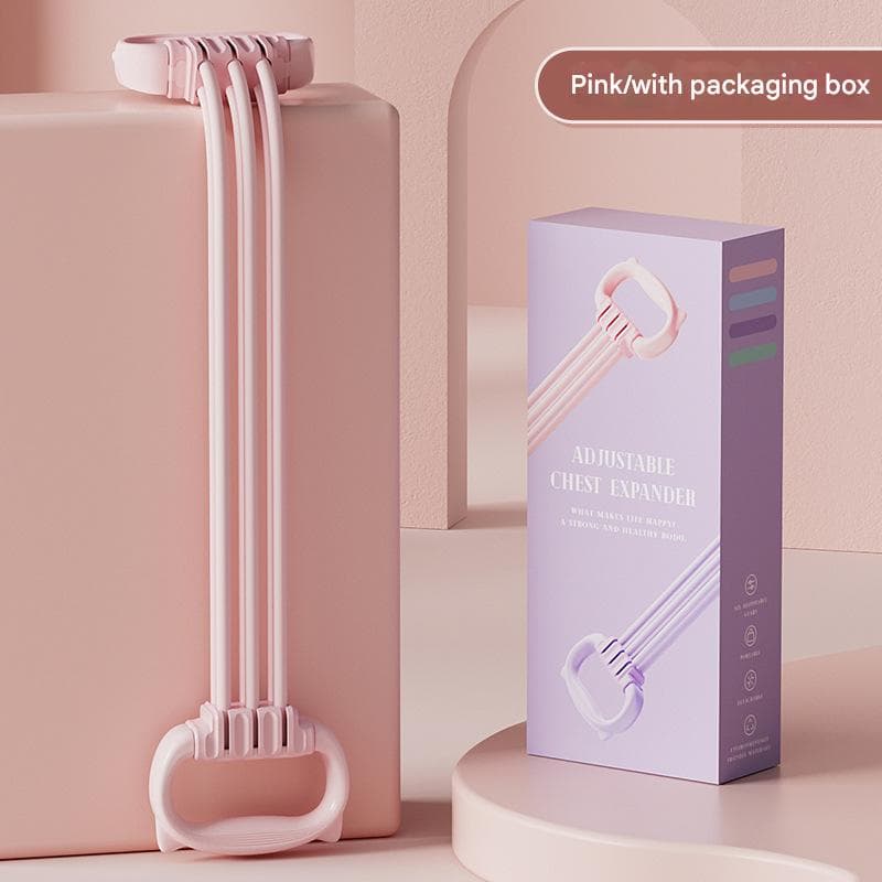 Pink Adjustable Resistance Chest Expander with 6 Levels - Cat Ear Puller