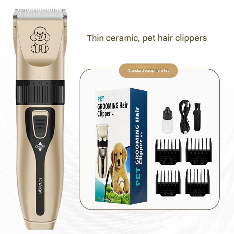 Professional Pet Grooming Hair Clipper Kit - Rechargeable, Low Noise - Gold