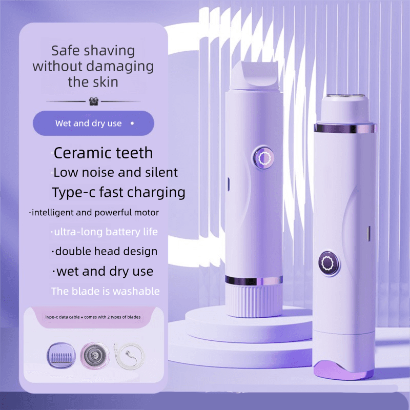 Purple Electric Hair Remover for Women 2-in-1 Dual Head Trimmer and Shaver