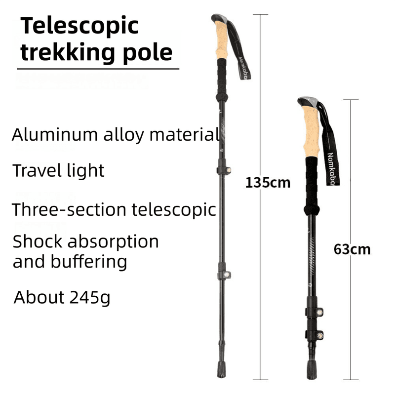 2-Pack Black Aluminum Alloy Telescopic Trekking Poles - 65-135 cm