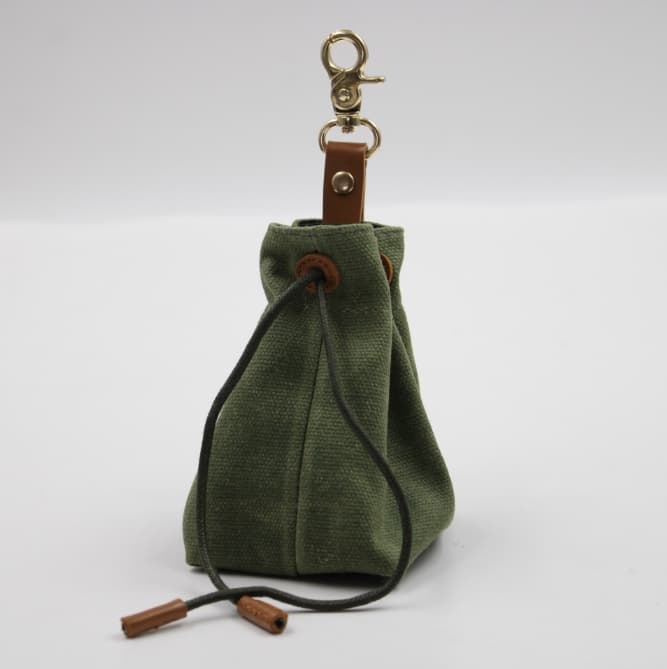 2-PCS Dark green Clip-On Canvas Dog Treat Pouch - Portable Drawstring Bag