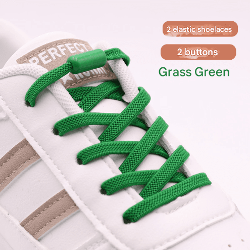 Green No-Tie Elastic Shoelaces with Quick Lock System - Flat Tieless Laces