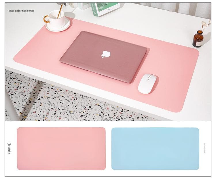 Smoky pink/light blue Extra-Large Leather Table Mat for Study - 100 × 50 cm