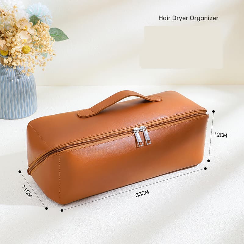 Brown PU Leather Travel Case for Hair Styling Tools - Double Layer