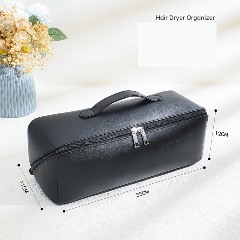 Black PU Leather Travel Case for Hair Styling Tools - Double Layer