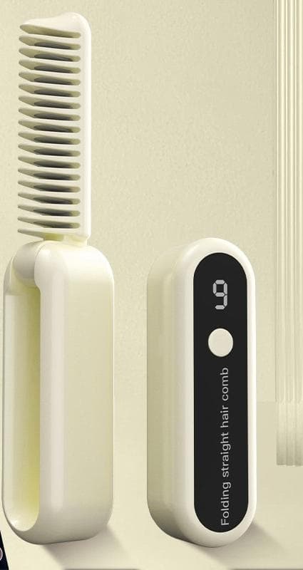 Foldable Wireless Hair Straightener Comb - 9 Temperature Settings - Yellow