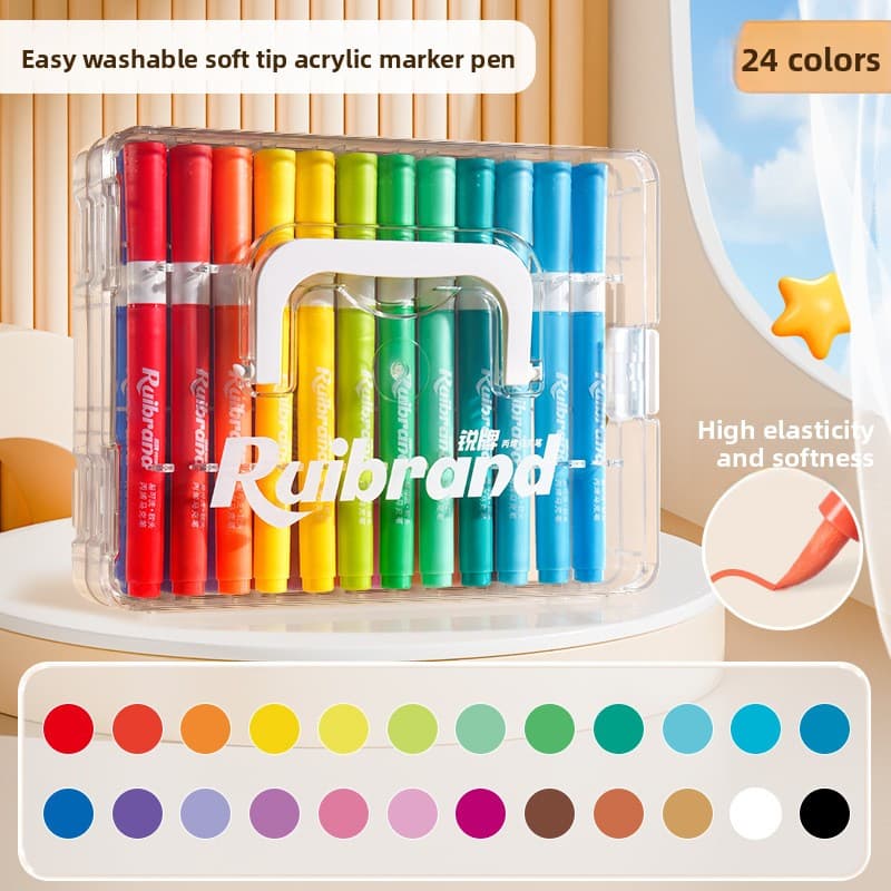 24 Colors Ruibrand Kids Washable Acrylic Markers Set - Non-Toxic, Blendable