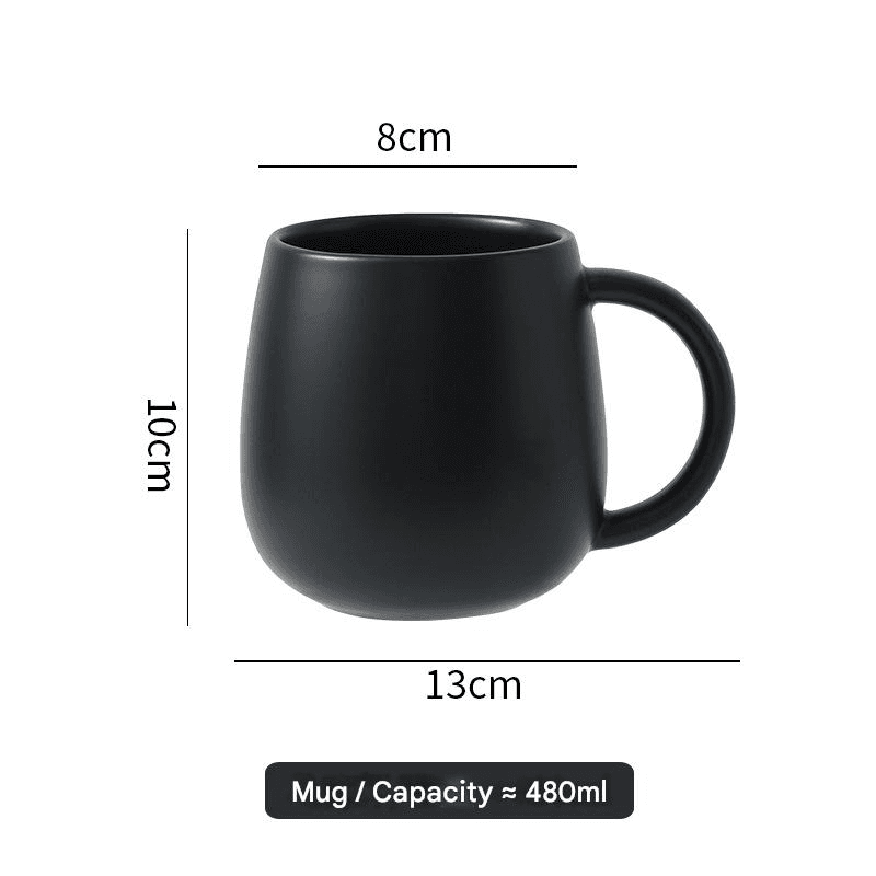 Black Macaron Ceramic Coffee Mug Set - 500 ml Large Capacity Belly Cup