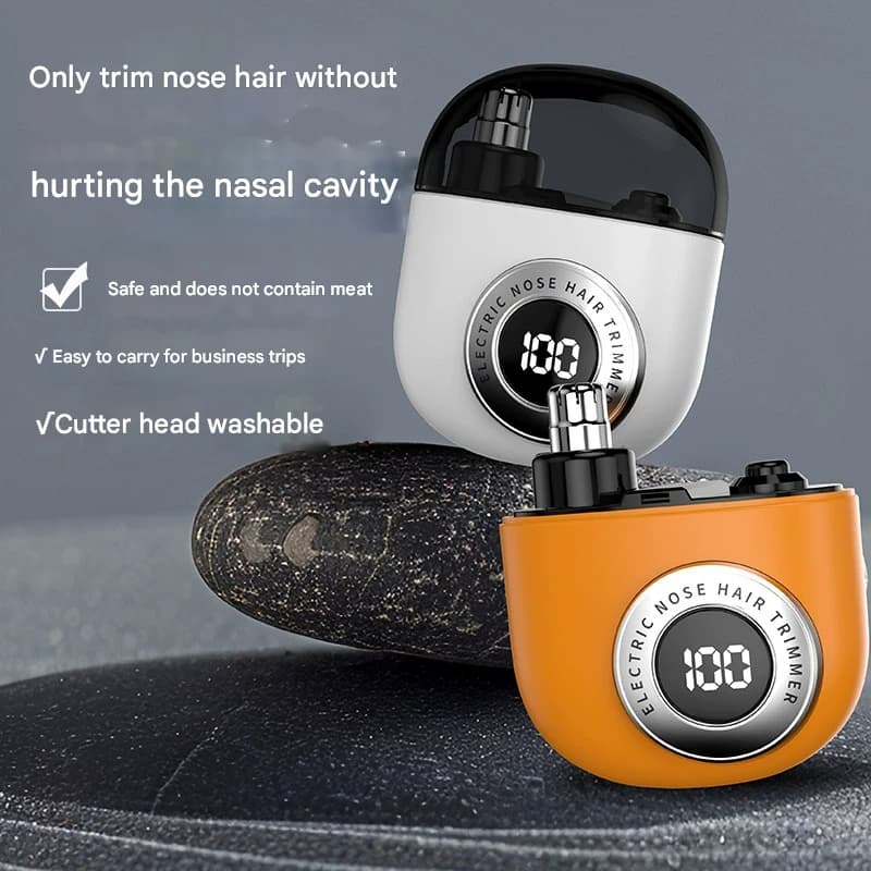 Mini Electric Nose Hair Trimmer - USB-C Rechargeable, LED Display - Orange