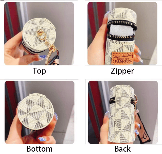 Women's Mini Cylinder Lipstick Case Keychain Pink Geometric Triangle Pattern