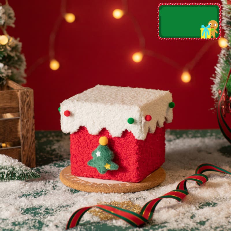 Red and White Luxe Plush Christmas Gift Box - Decorative Holiday - Red White